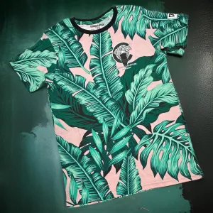 *CROOKS & CASTLES* (GREEN-PINK) ~PALM MEDUSA~ FANCY SHORT SLEEVE T-SHIRT