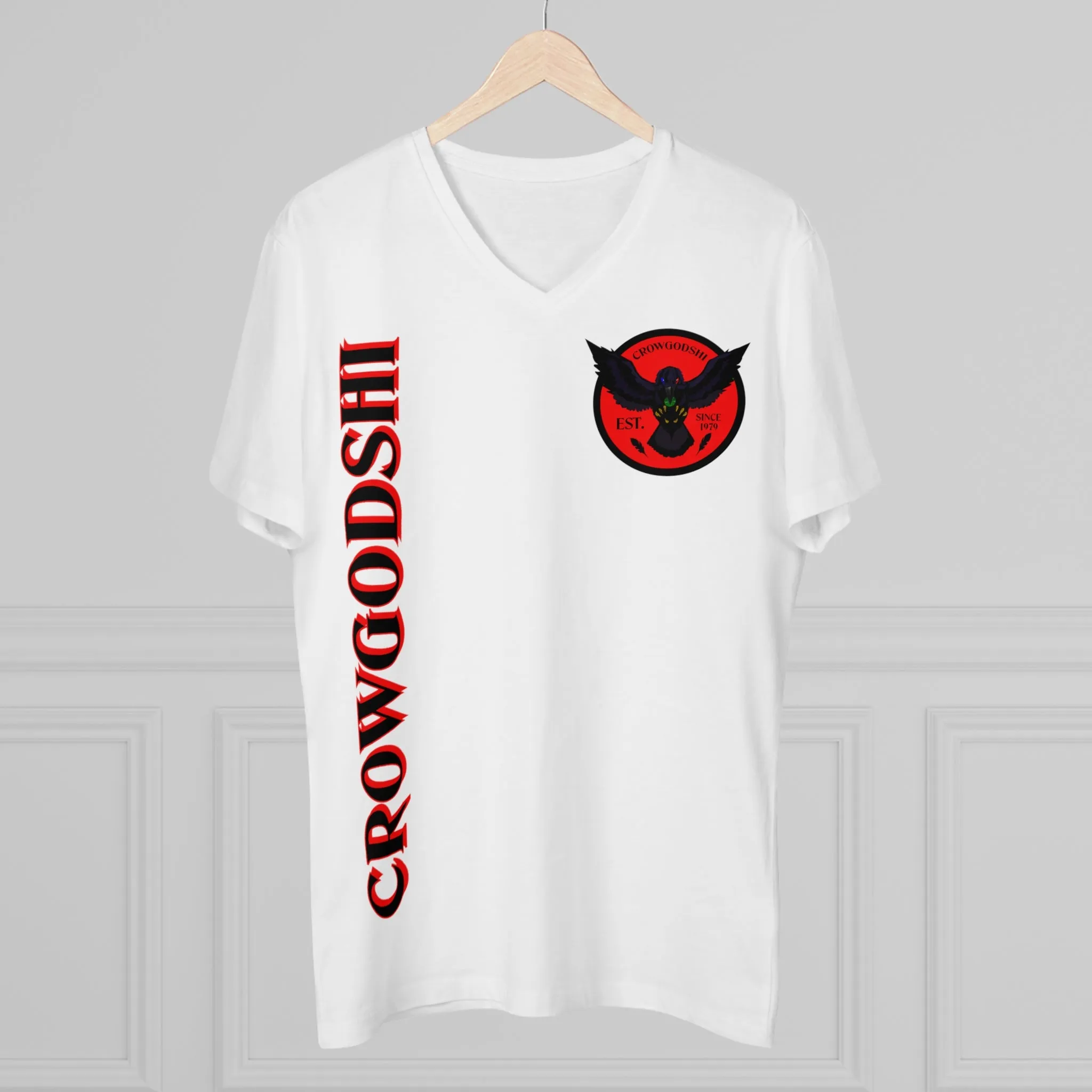 Crowgodshi Designer First Generation Men’s Presenter V-neck, RED LOGO