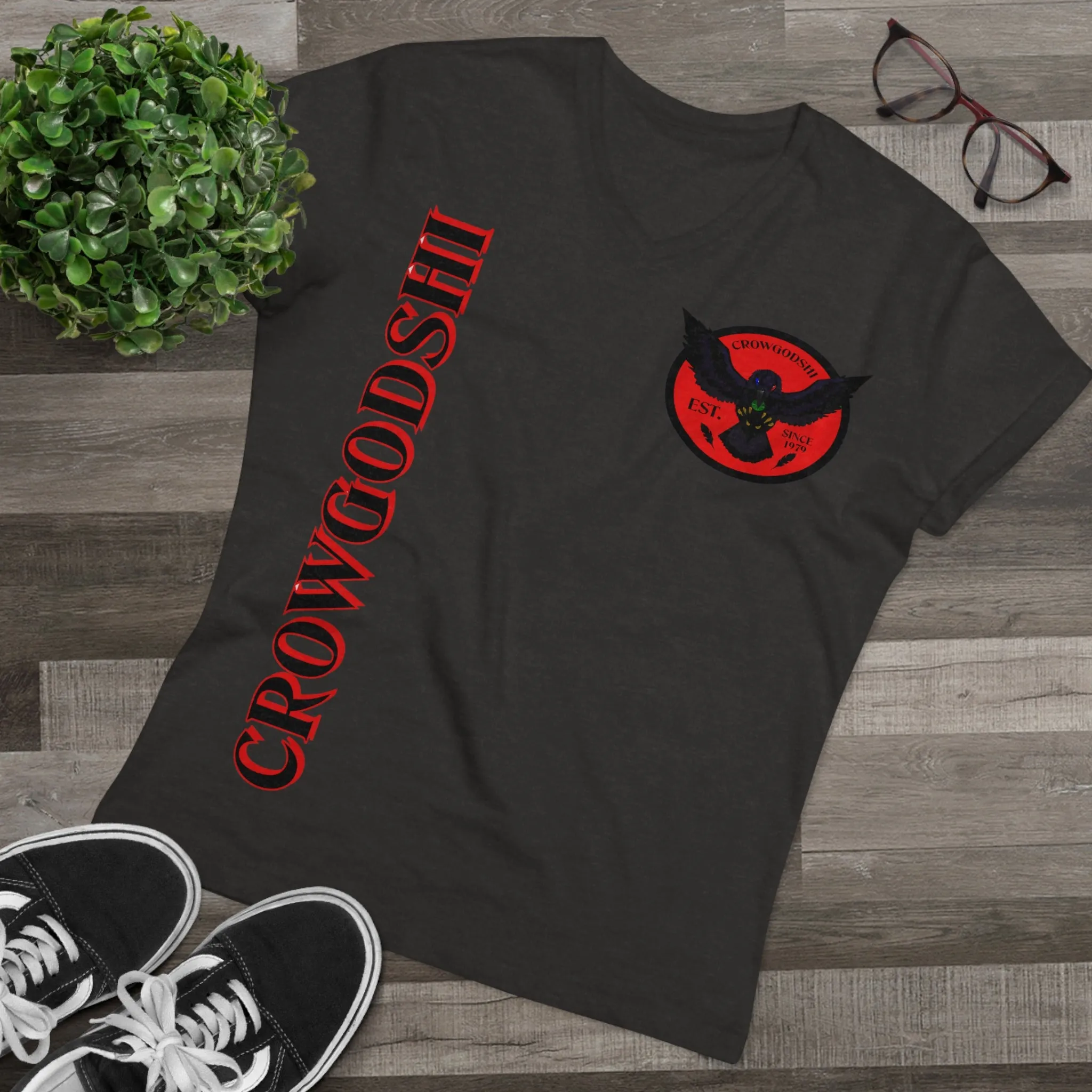 Crowgodshi Designer First Generation Men’s Presenter V-neck, RED LOGO