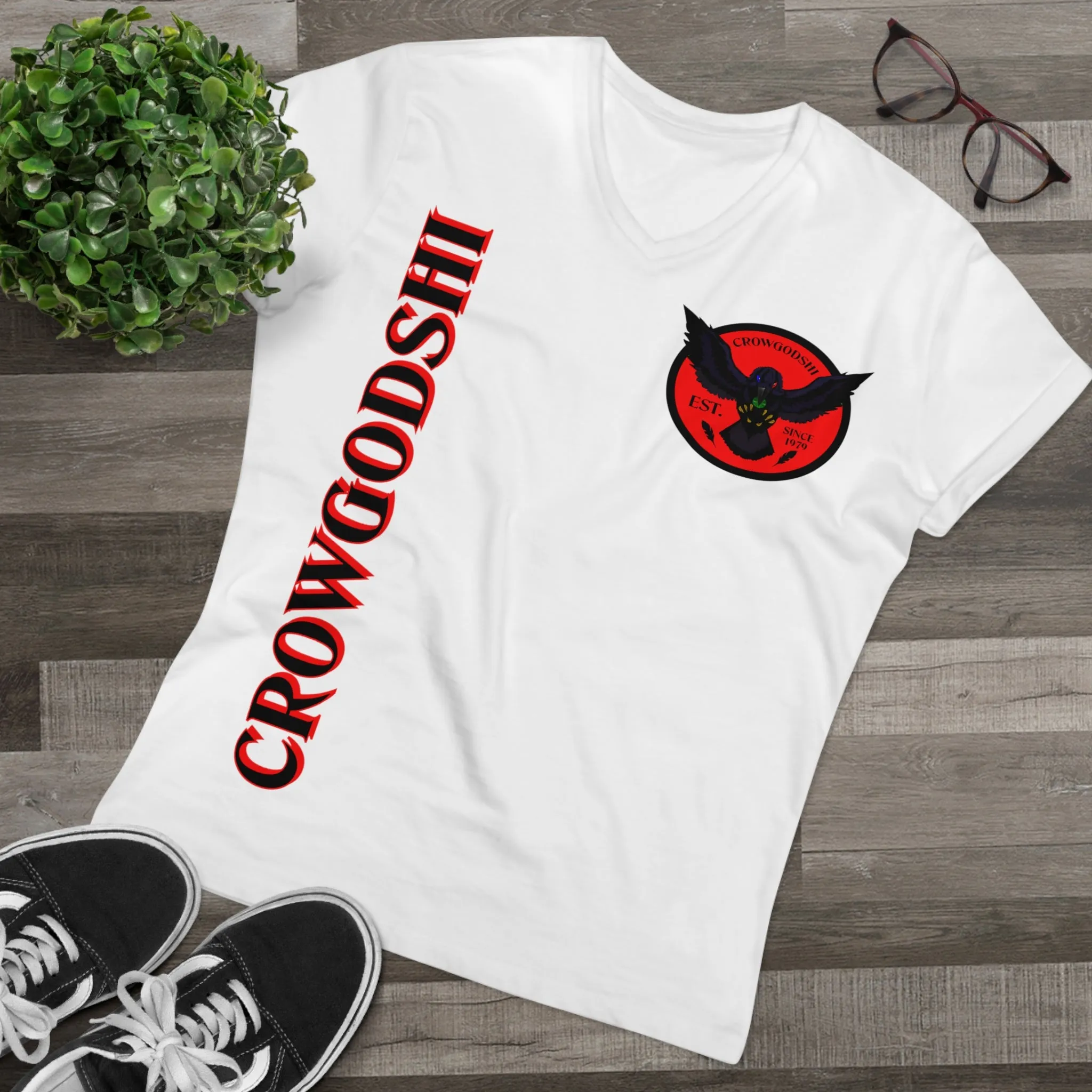 Crowgodshi Designer First Generation Men’s Presenter V-neck, RED LOGO