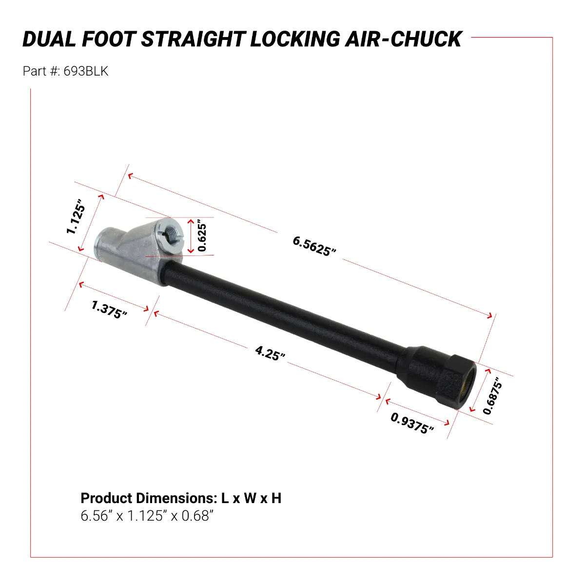 Dual Foot Straight Lock-On Chuck Matte Black Poly Finish, 1/4" FNPT