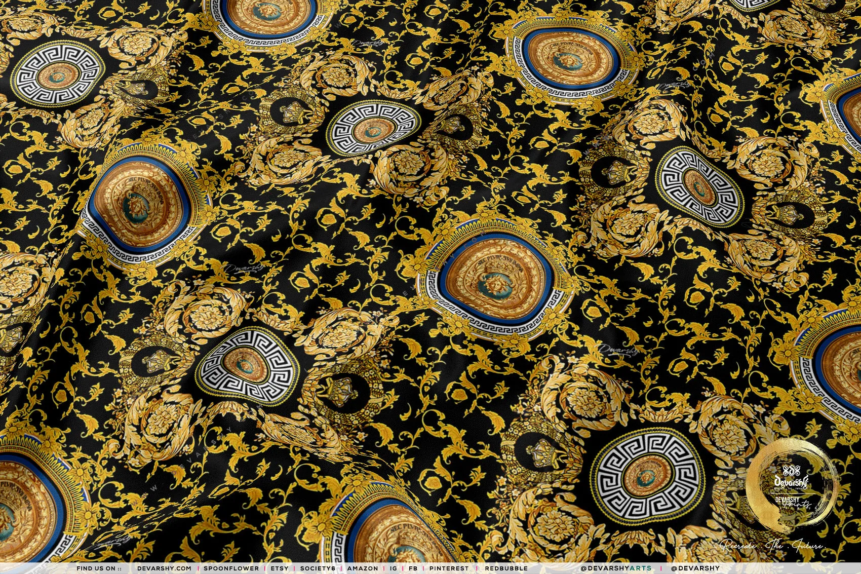 Golden Medallion Apparel Fabric 3Meters , 9 Designs | 8 Fabrics Option | Baroque Fabric By the Yard | 031