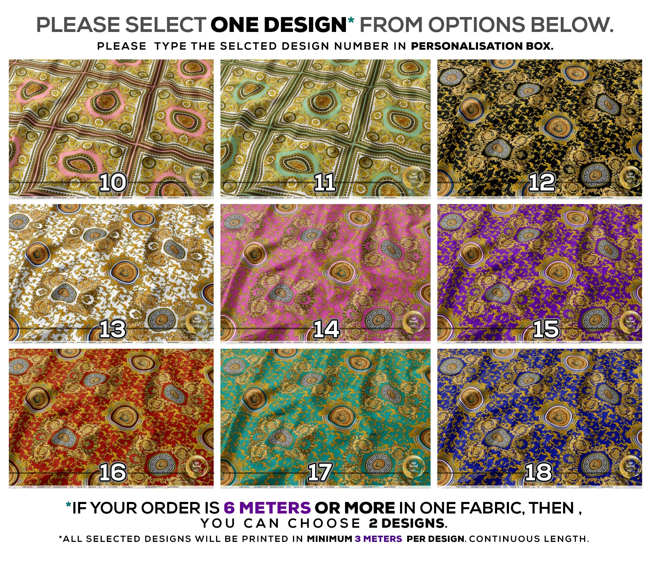 Golden Medallion Apparel Fabric 3Meters , 9 Designs | 8 Fabrics Option | Baroque Fabric By the Yard | 031