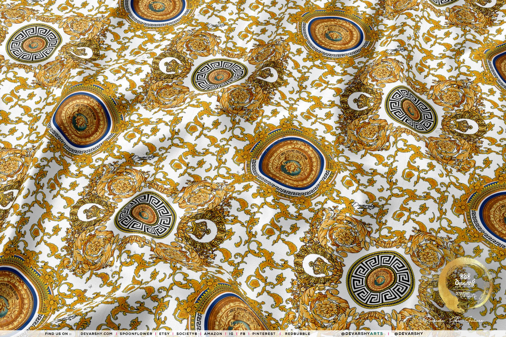 Golden Medallion Apparel Fabric 3Meters , 9 Designs | 8 Fabrics Option | Baroque Fabric By the Yard | 031