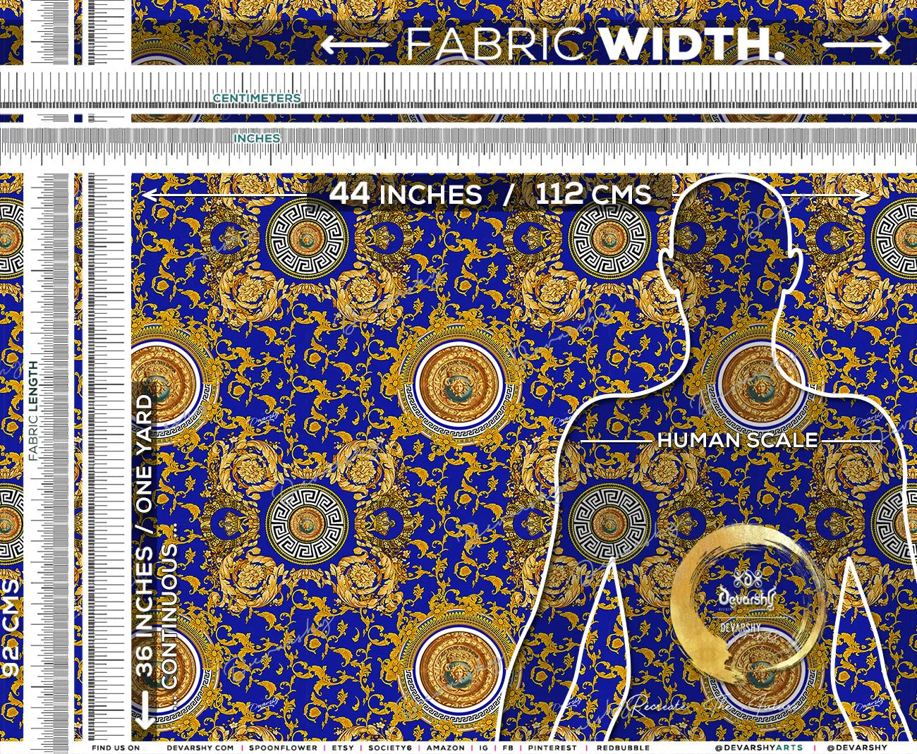 Golden Medallion Apparel Fabric 3Meters , 9 Designs | 8 Fabrics Option | Baroque Fabric By the Yard | 031