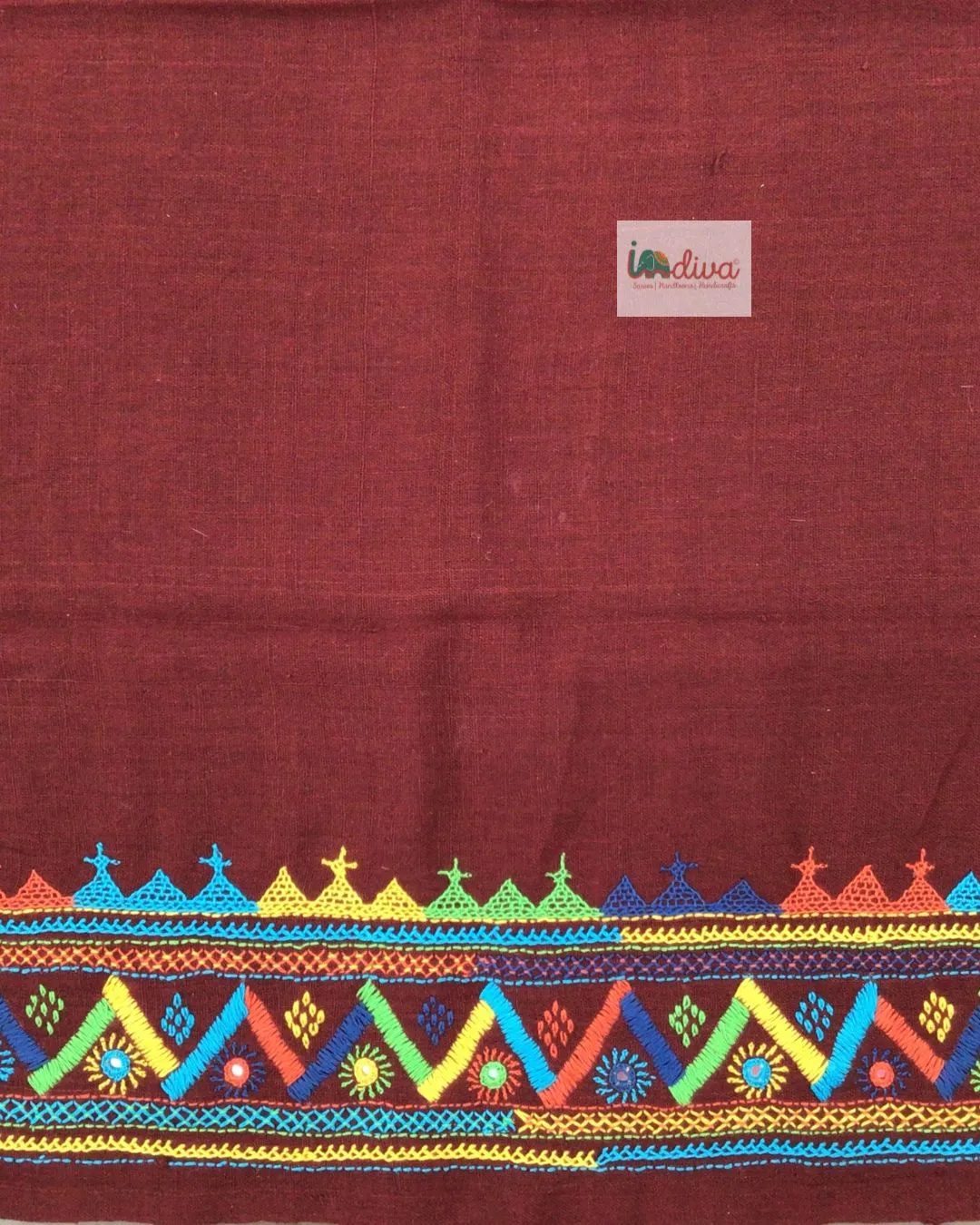 Indiva Lambani Embroidered Maroon Khadi Blouse Piece