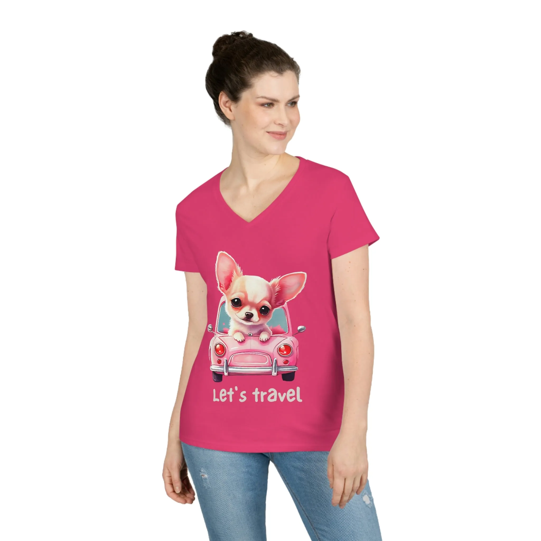 Let’s Travel Dog Ladies' V-Neck T-Shirt POD