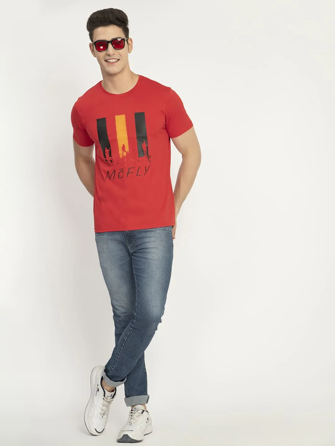 Men’s Printed Round Regular Fit T-Shirt - Red