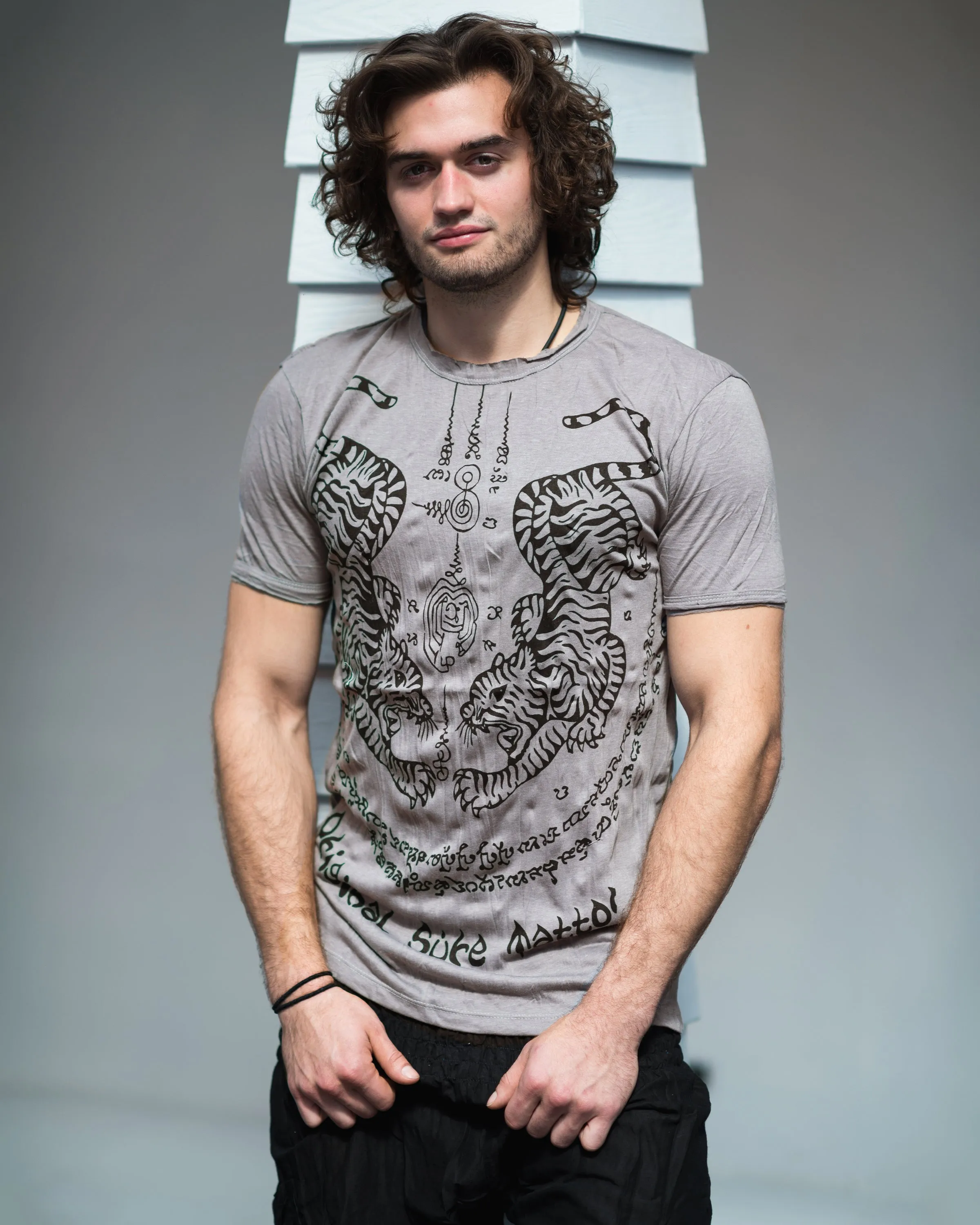 Mens Thai Tattoo T-Shirt in Gray