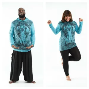 Plus Size Unisex Wild Elephant Hoodie in Turquoise