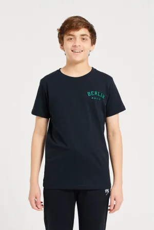 Senior Boys Black Lion Face Emboss T-Shirt