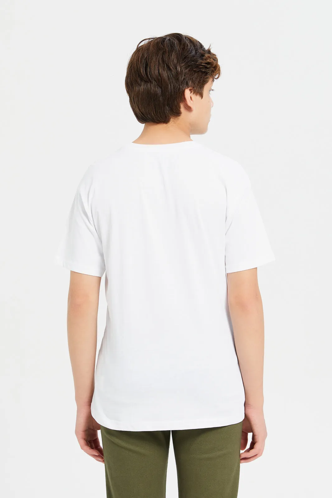 Senior Boys White Embellished T-Shirt