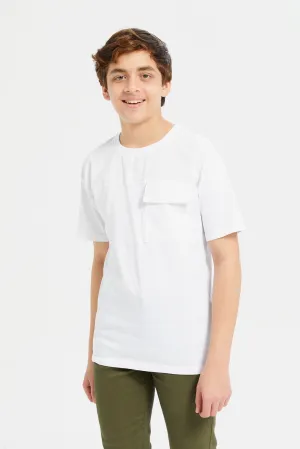 Senior Boys White Embellished T-Shirt