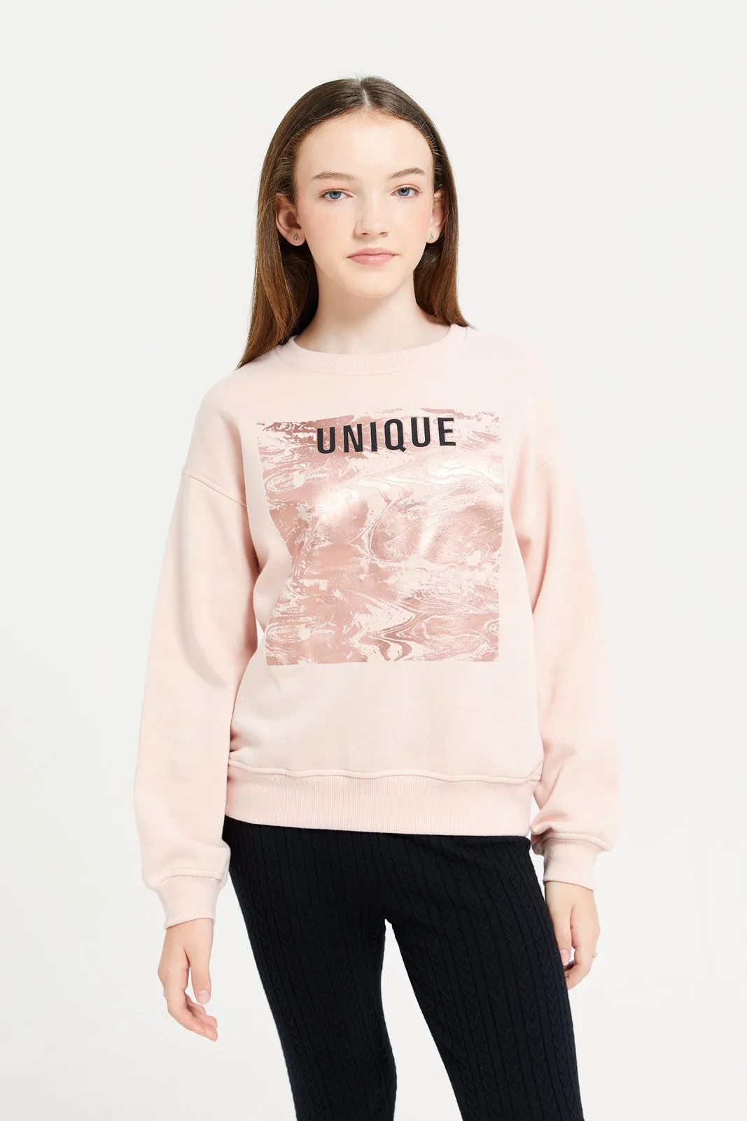 Senior Girls Pink Metallic Print Sweatshirt