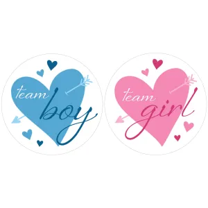 Valentine's Day Gender Reveal Stickers: Blue & Pink Hearts - Team He or Team She Stickers - 40 Stickers