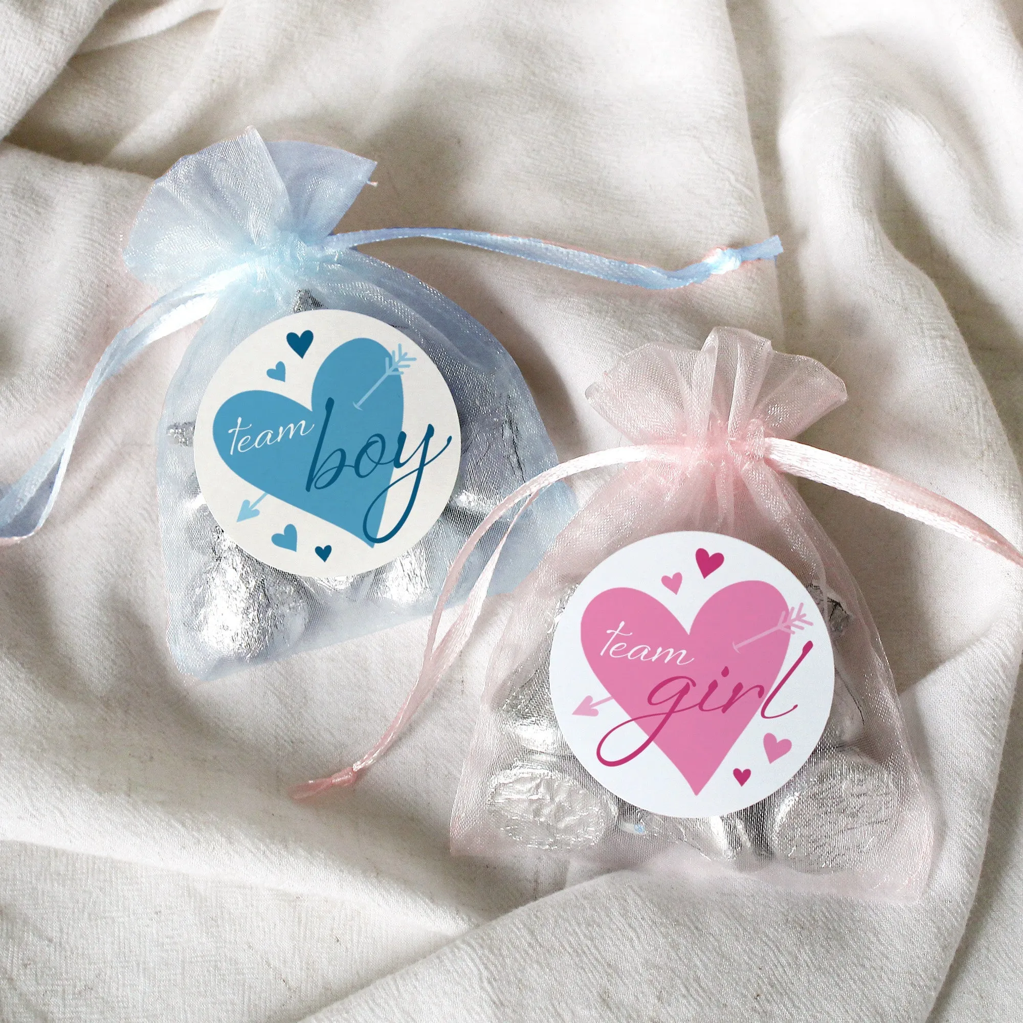 Valentine's Day Gender Reveal Stickers: Blue & Pink Hearts - Team He or Team She Stickers - 40 Stickers