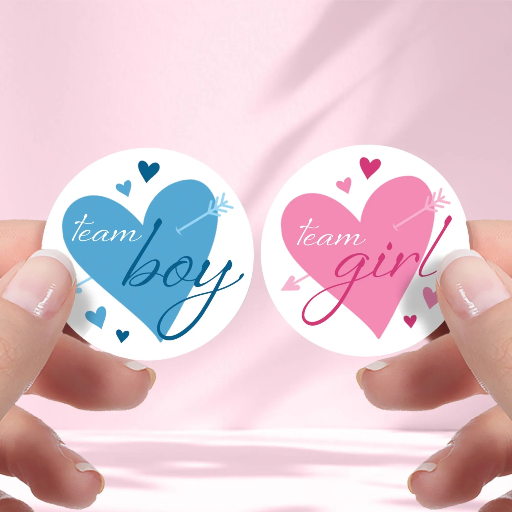 Valentine's Day Gender Reveal Stickers: Blue & Pink Hearts - Team He or Team She Stickers - 40 Stickers