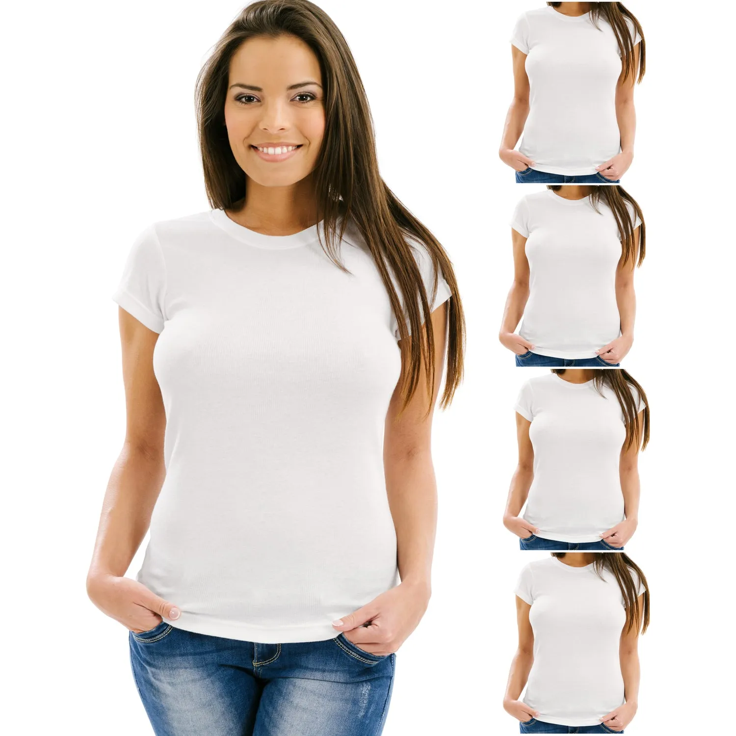 Women's 4 Pack Black, White, or Assorted Soft Fabric Solid Crew-Neck T-Shirt from Emprella