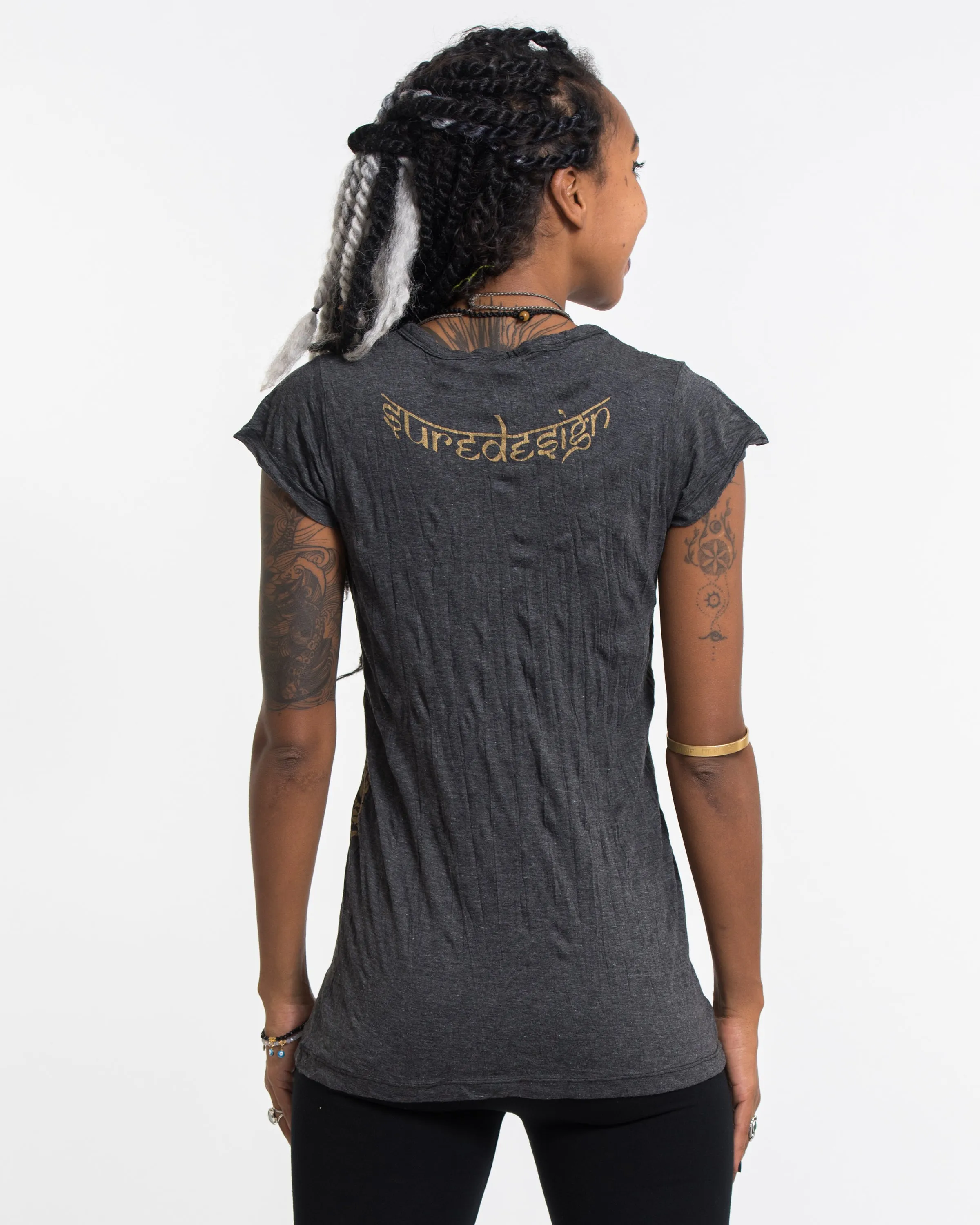 Womens Chakra Fractal T-Shirt in Gold on Black