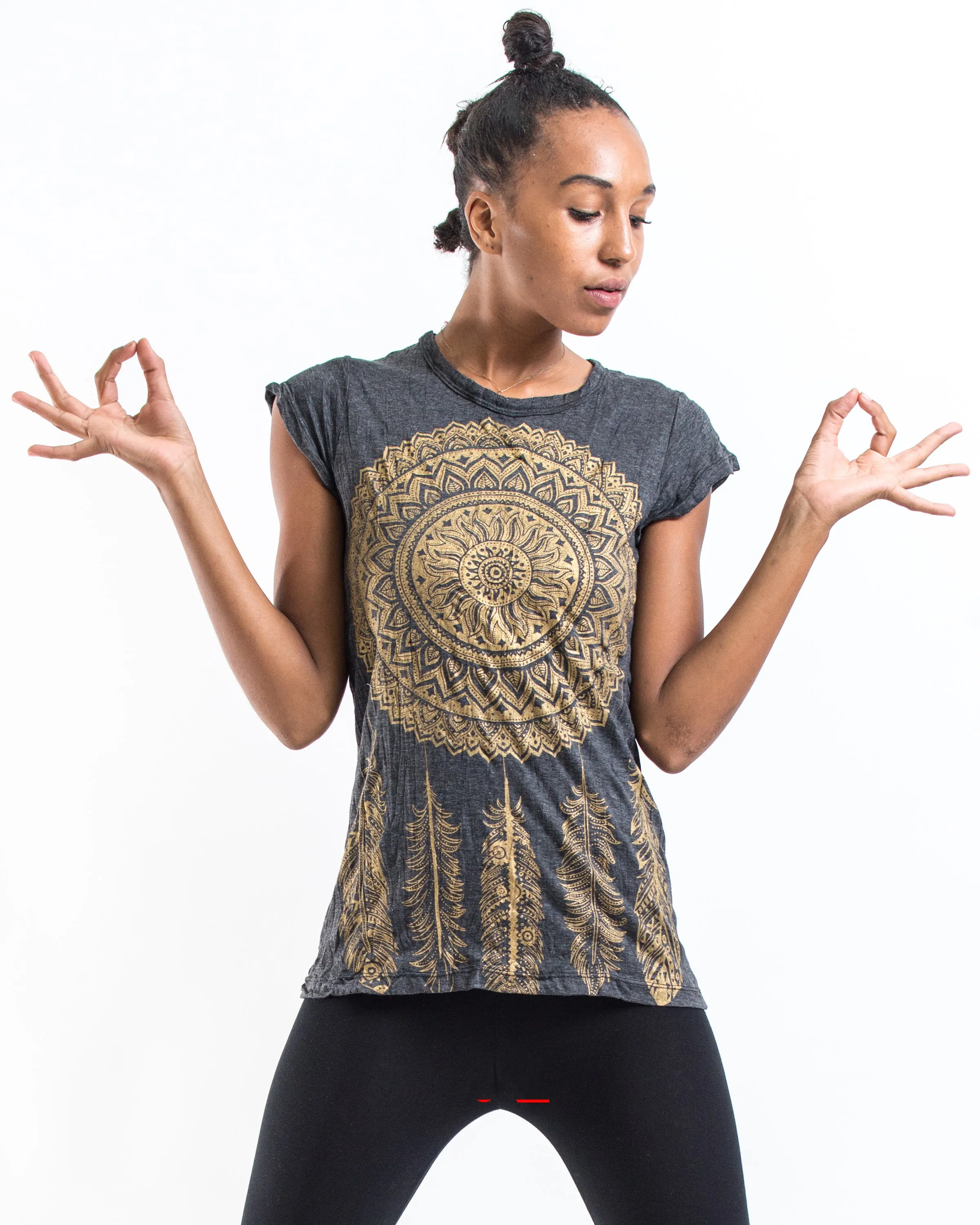 Womens Dreamcatcher T-Shirt in Gold on Black