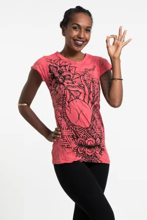 Womens Gyan Mudra Hand T-Shirt in Red