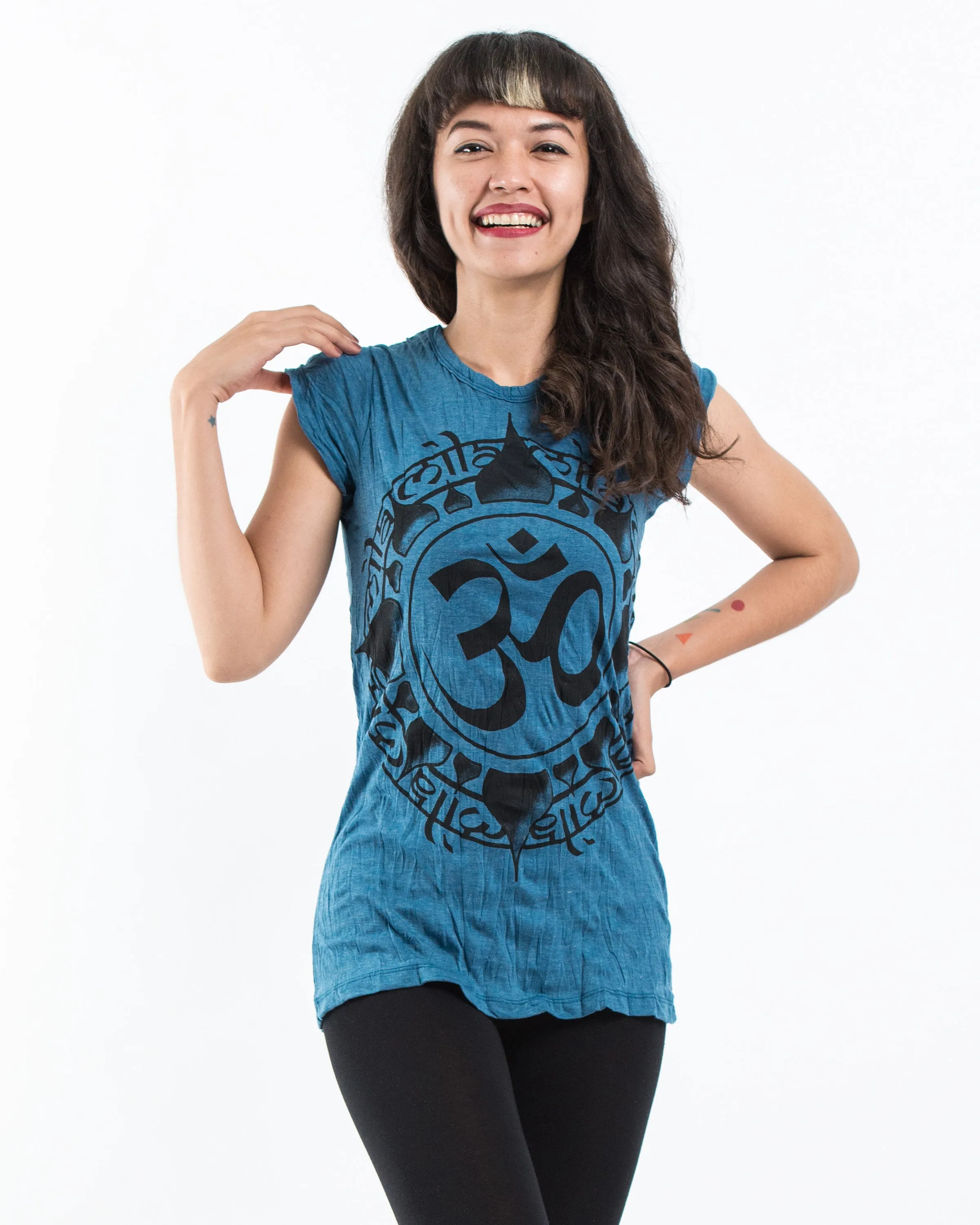 Womens Infinitee Om T-Shirt in Denim Blue