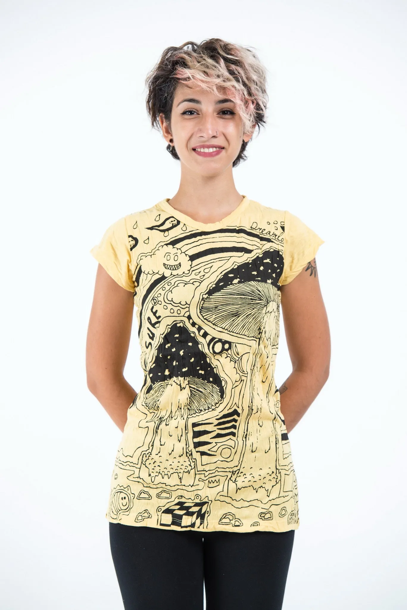 Womens Magic Mushroom T-Shirt in Yellow