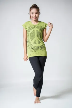 Womens Peace Sign T-Shirt in Lime