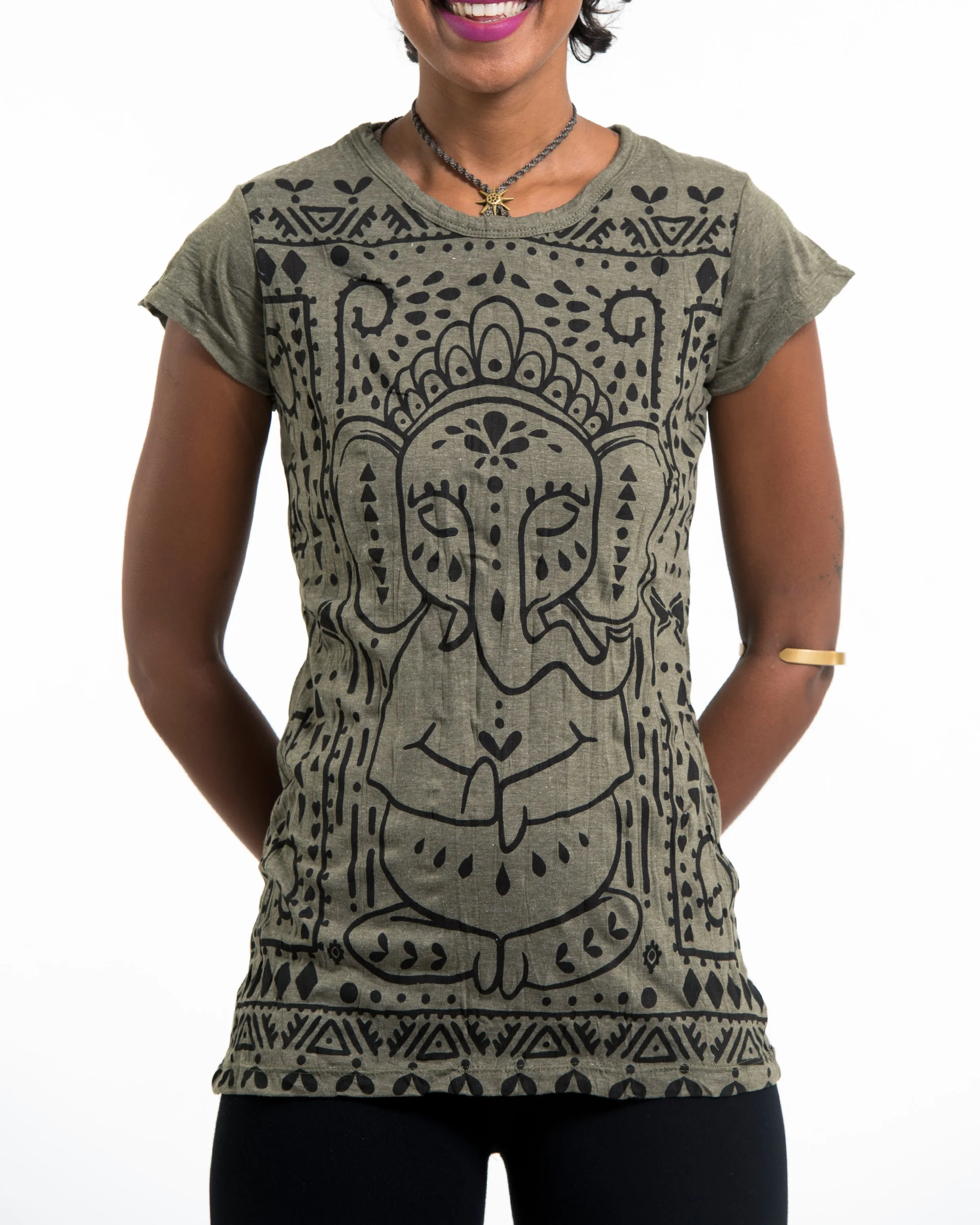 Womens Shanti Ganesh T-Shirt in Green