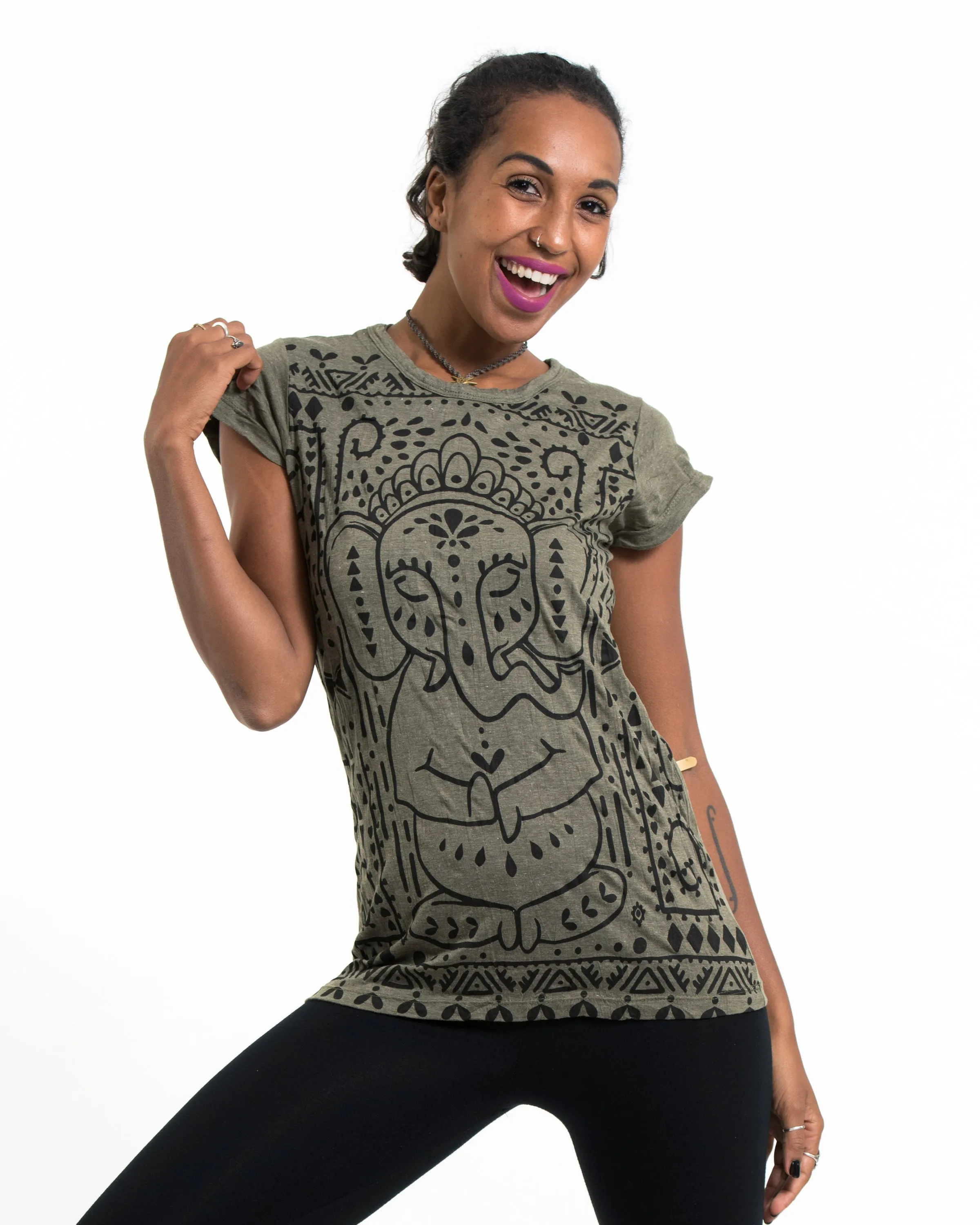 Womens Shanti Ganesh T-Shirt in Green