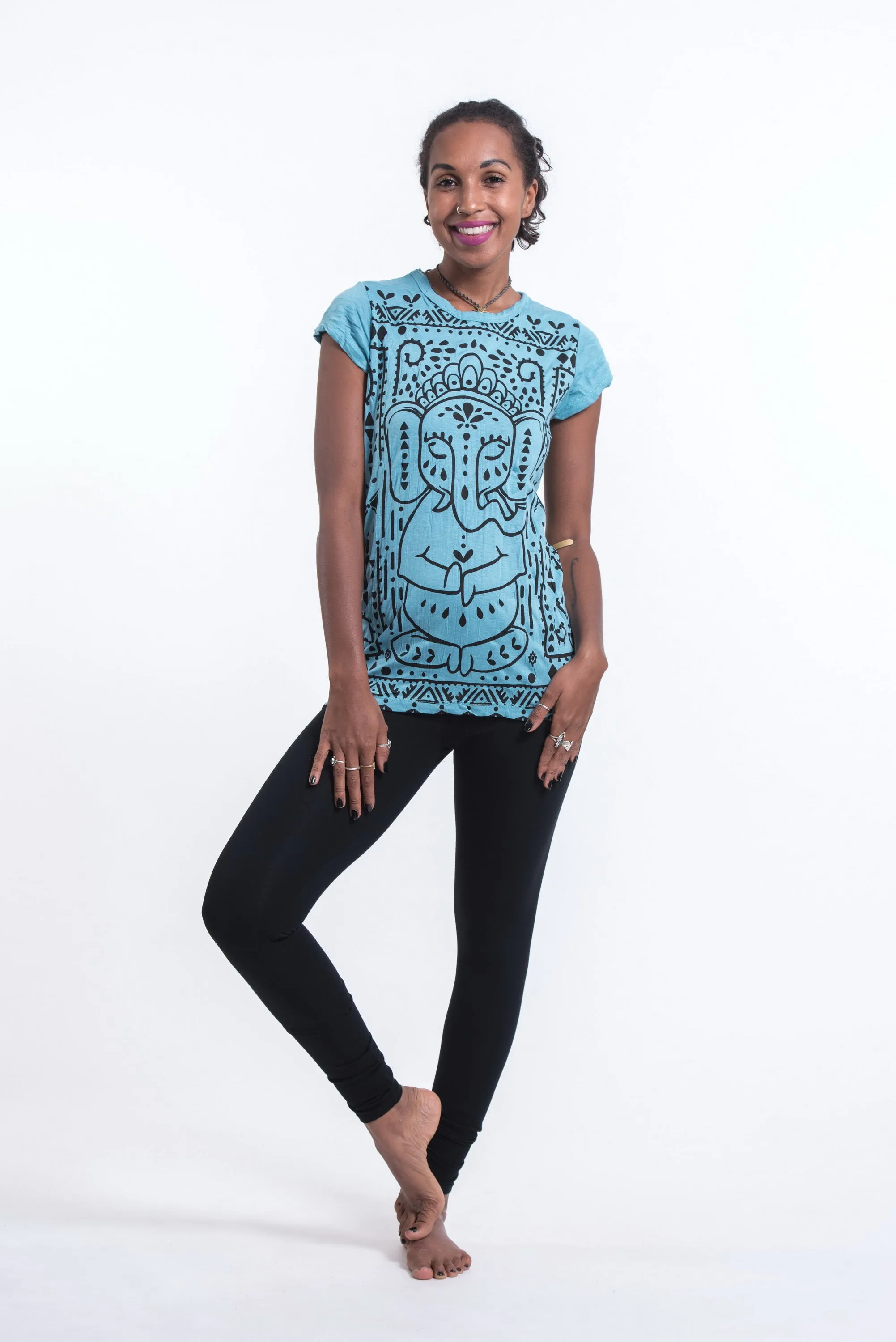 Womens Shanti Ganesh T-Shirt in Turquoise