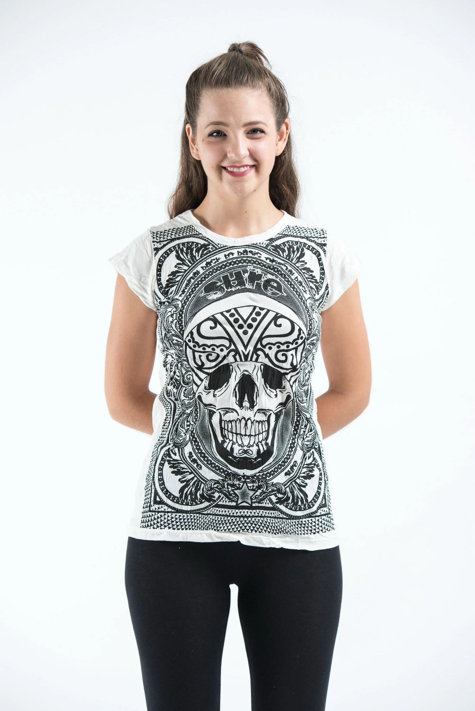 Womens Trippy Skull T-Shirt in White