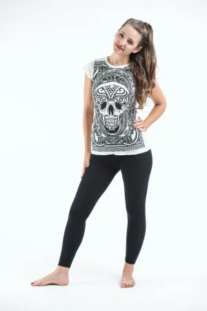 Womens Trippy Skull T-Shirt in White