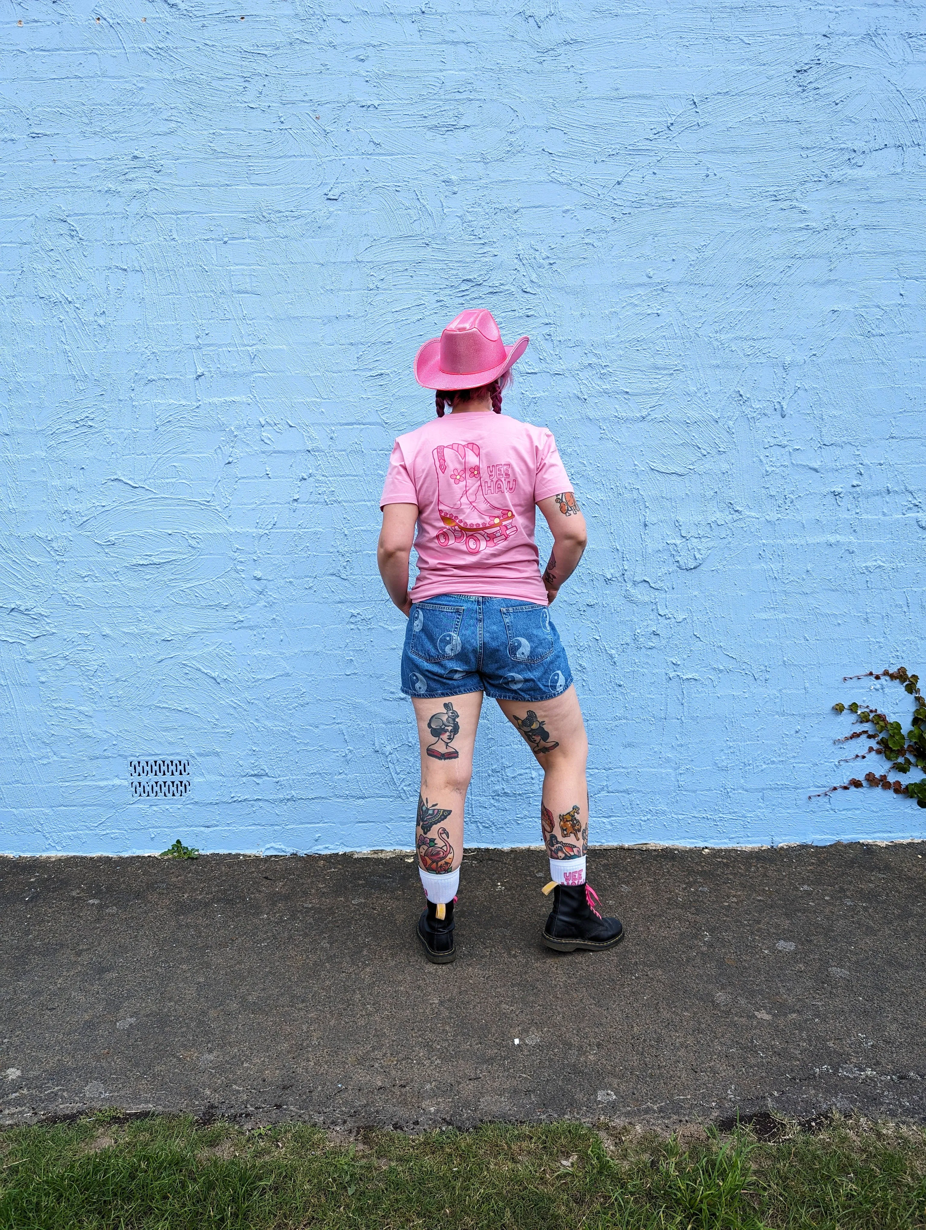 Yee Haw Rollerskate Cowboy Tee - AS Colour Bubble Gum Pink Shirt