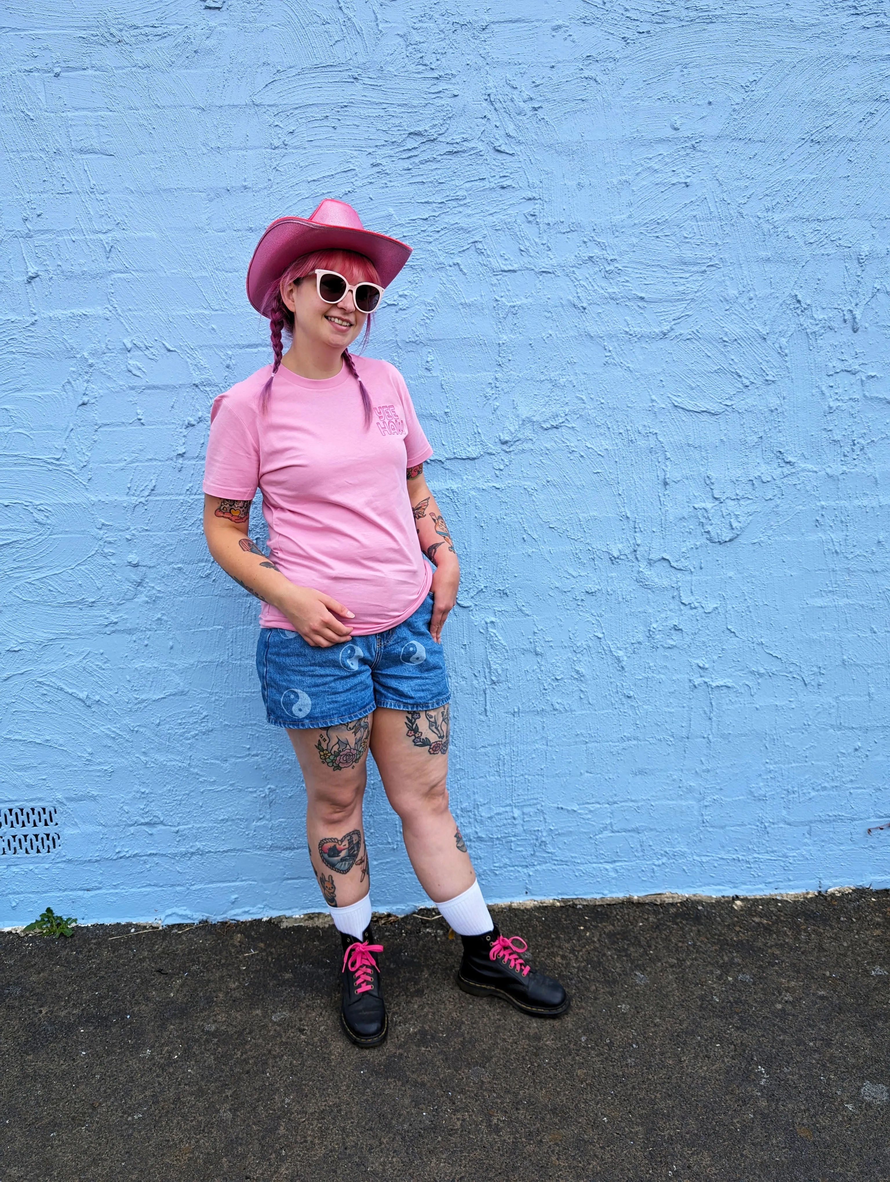 Yee Haw Rollerskate Cowboy Tee - AS Colour Bubble Gum Pink Shirt